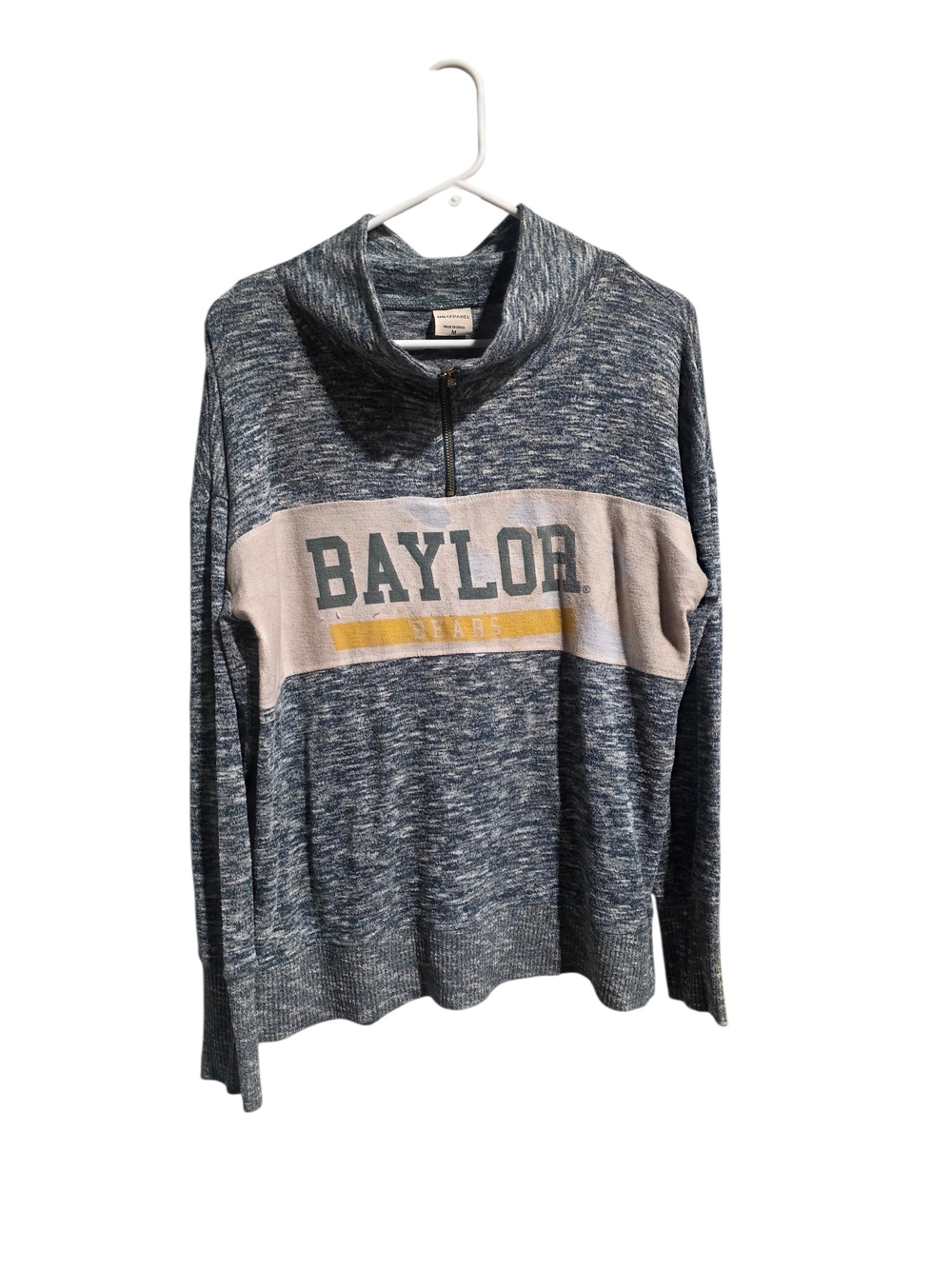 BAYLOR Heathered Green Quarter-Zip Sweatshirt with Cream/Yellow Stripe